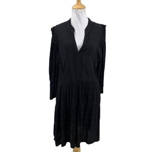 Amadi Dress Womens M Medium Black Rossi Ruffled Tiered Textured V Neck Tunic